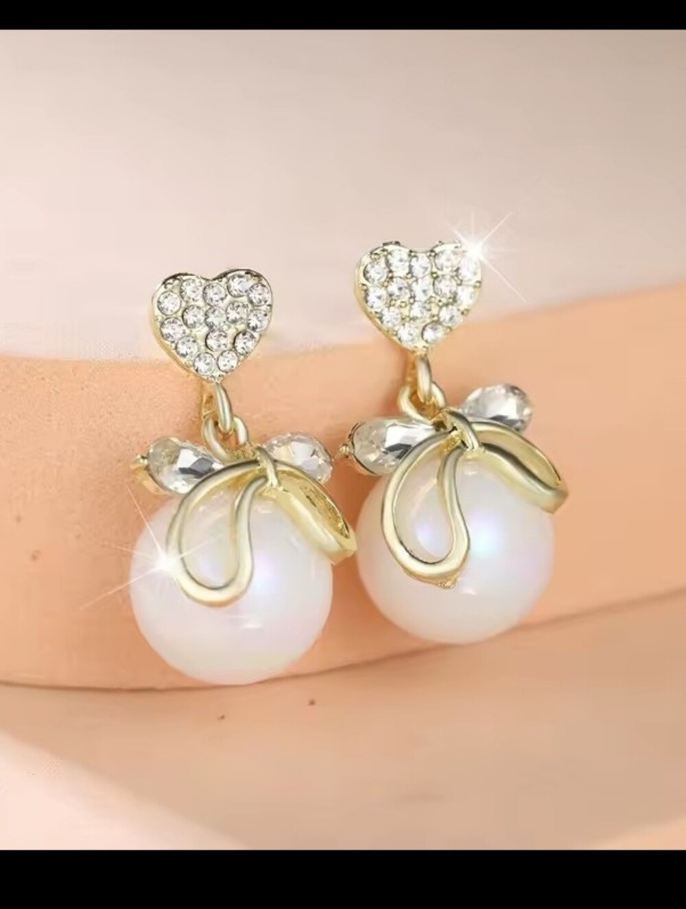 Pearl Earrings Women's Rhinestone Heart Dangle Silver Jewelry New G36